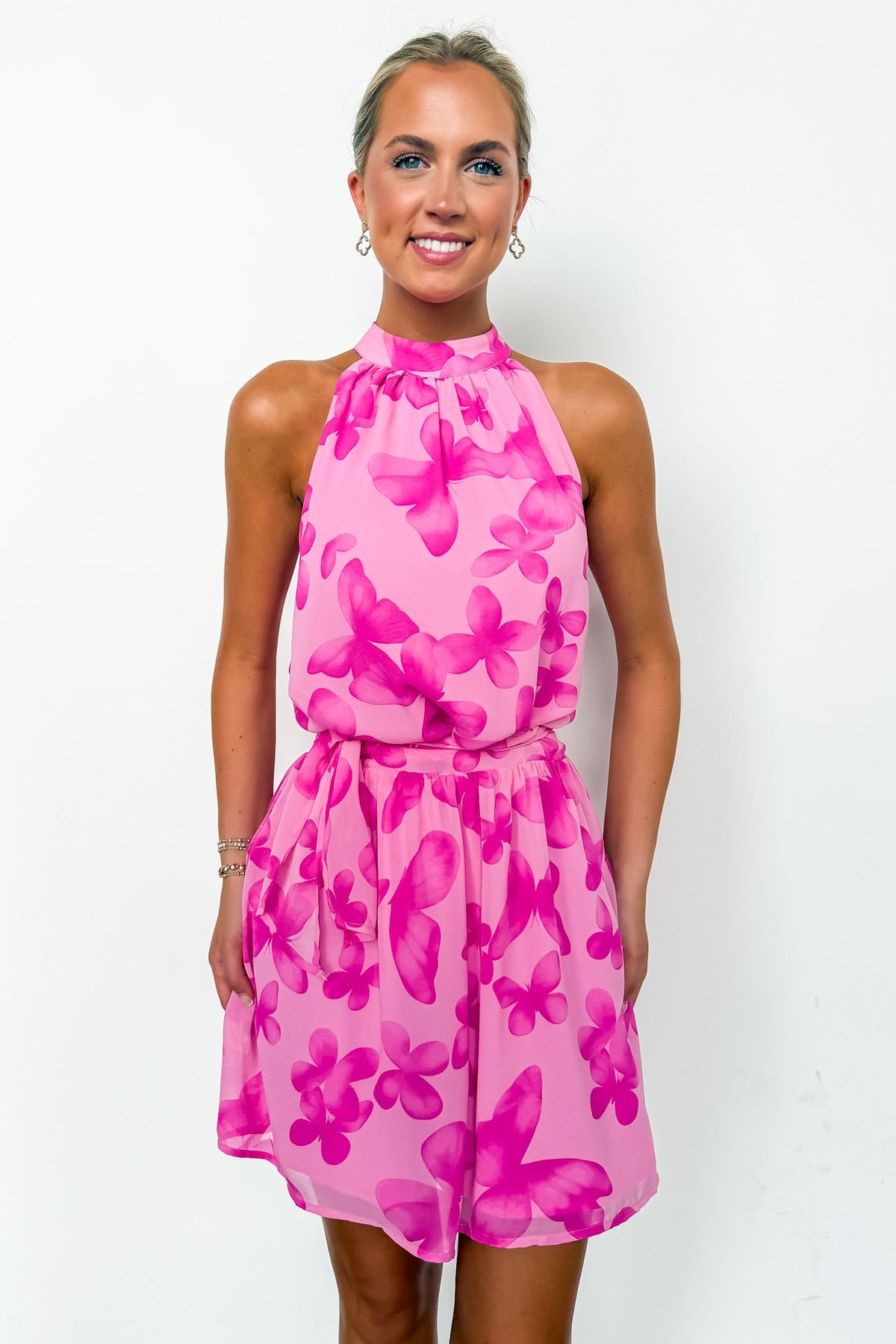 Butterfly Dream Halter Waist Tie Chiffon Dress