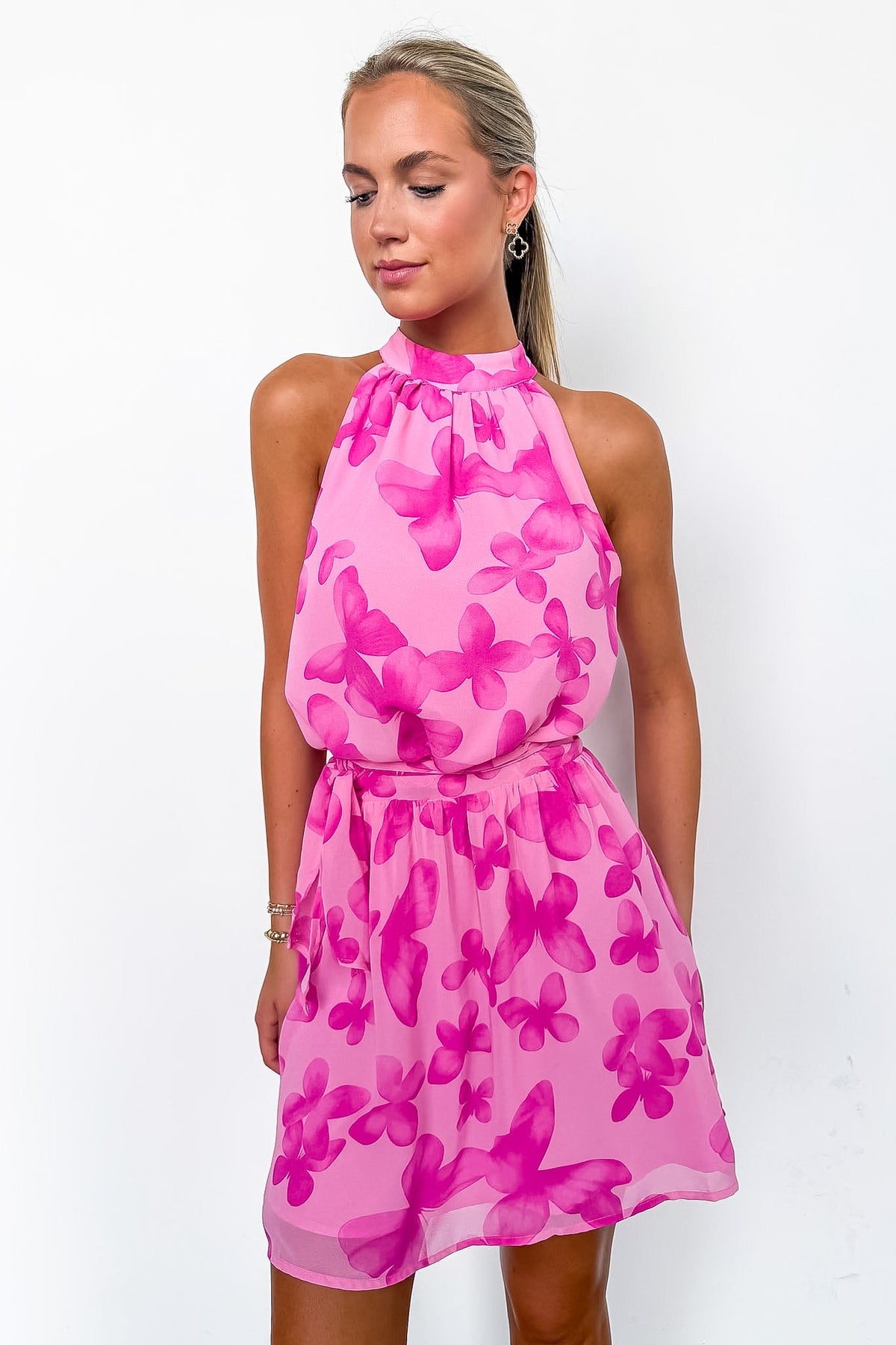 Butterfly Dream Halter Waist Tie Chiffon Dress