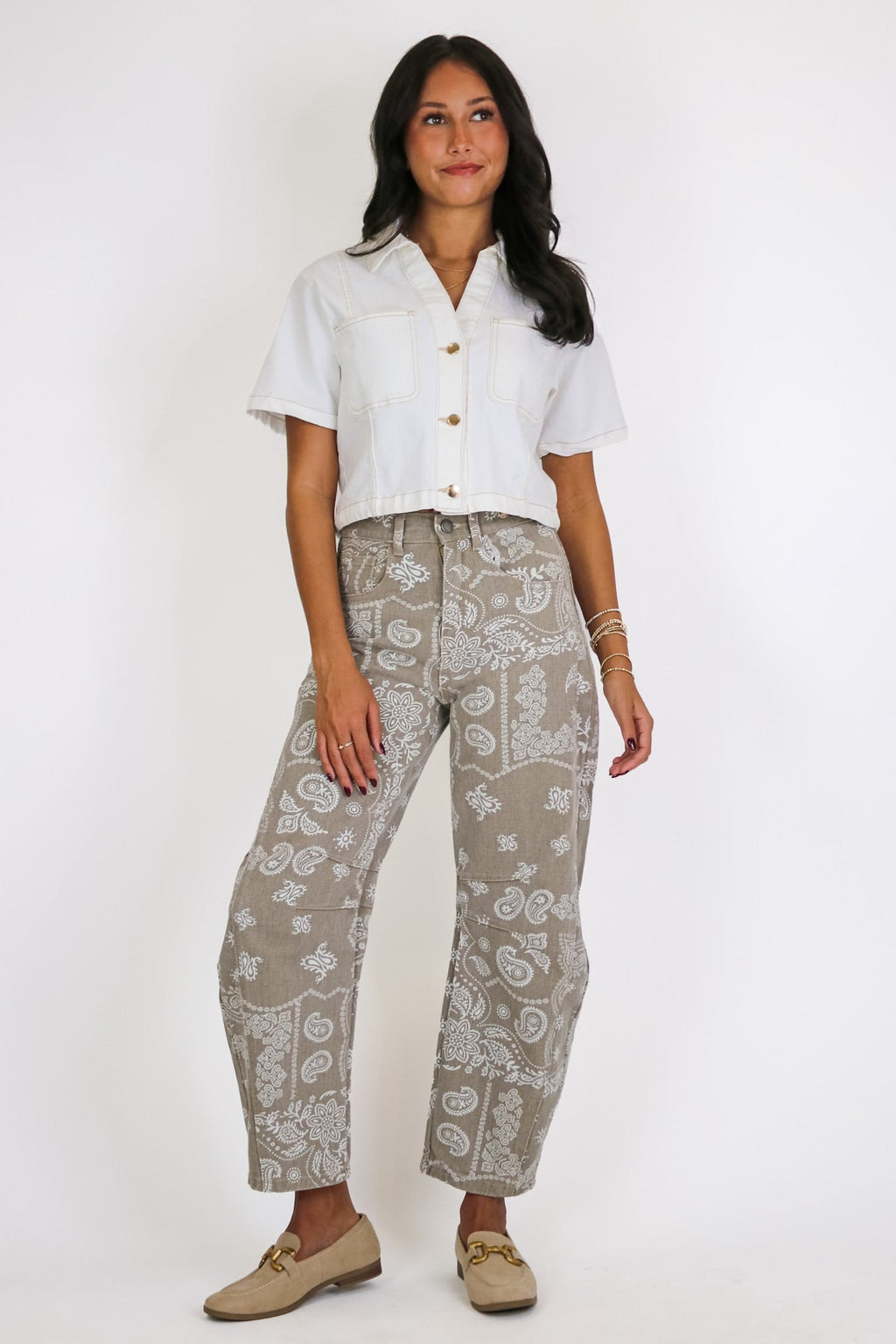 Caravan Paisley Print Barrel Jeans