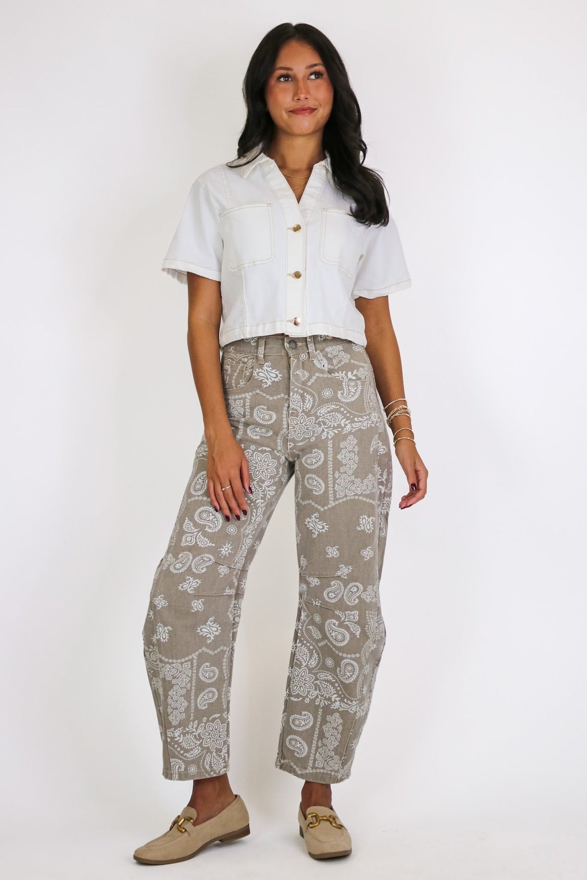 Caravan Paisley Print Barrel Jeans