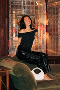 Dark Mode Faux Leather Barrel Pants