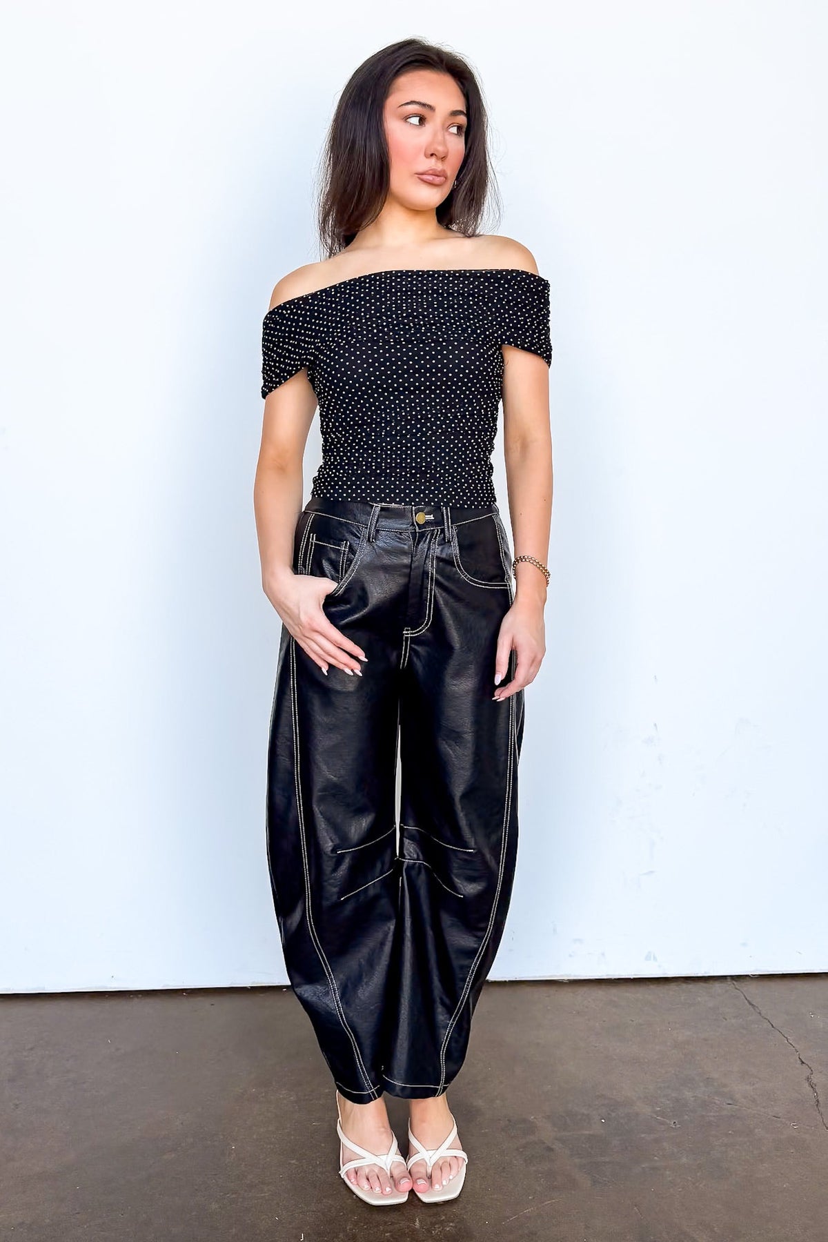 Dark Mode Faux Leather Barrel Pants