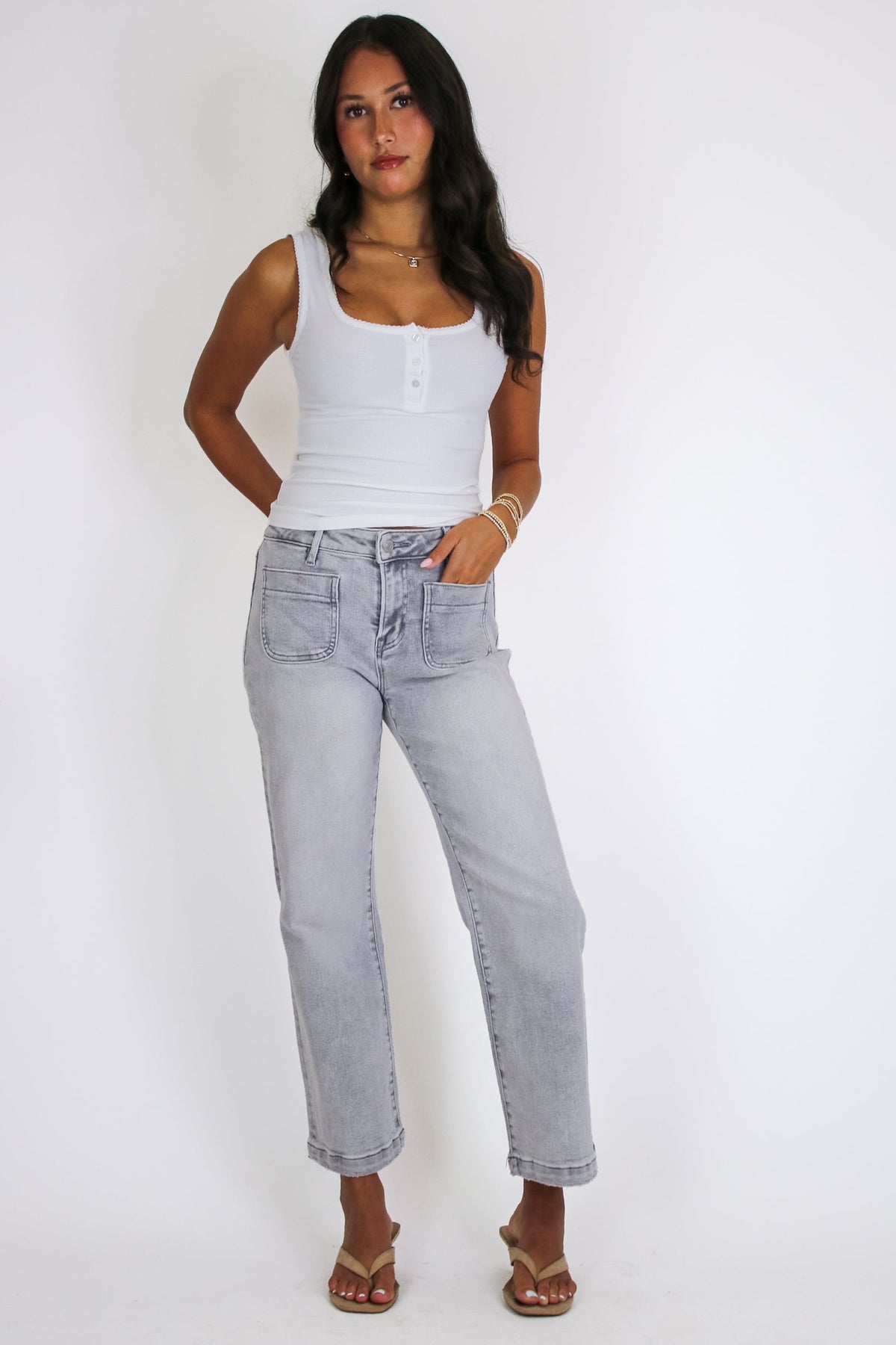 Front Row High Rise Patch Pocket Jeans