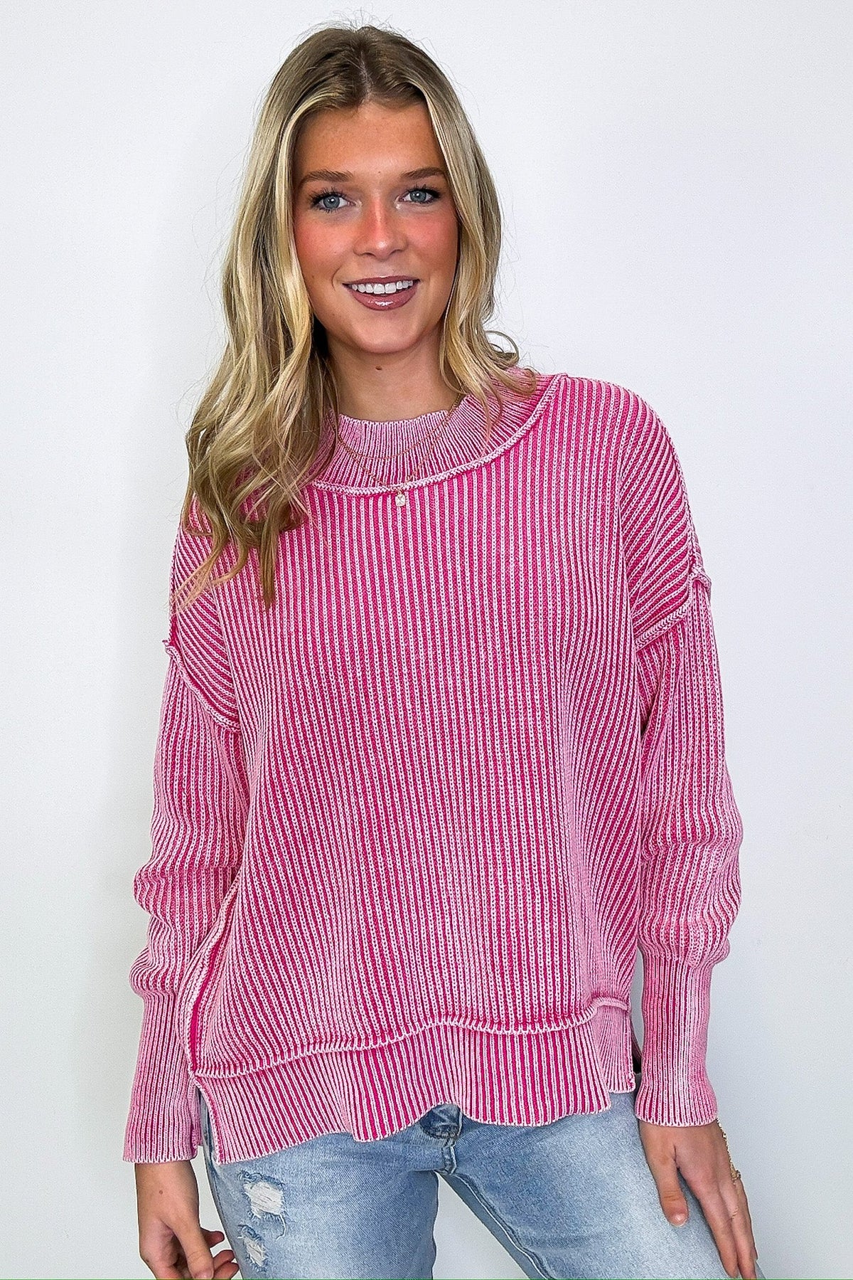 Tara Washed Side Slit Knit Sweater