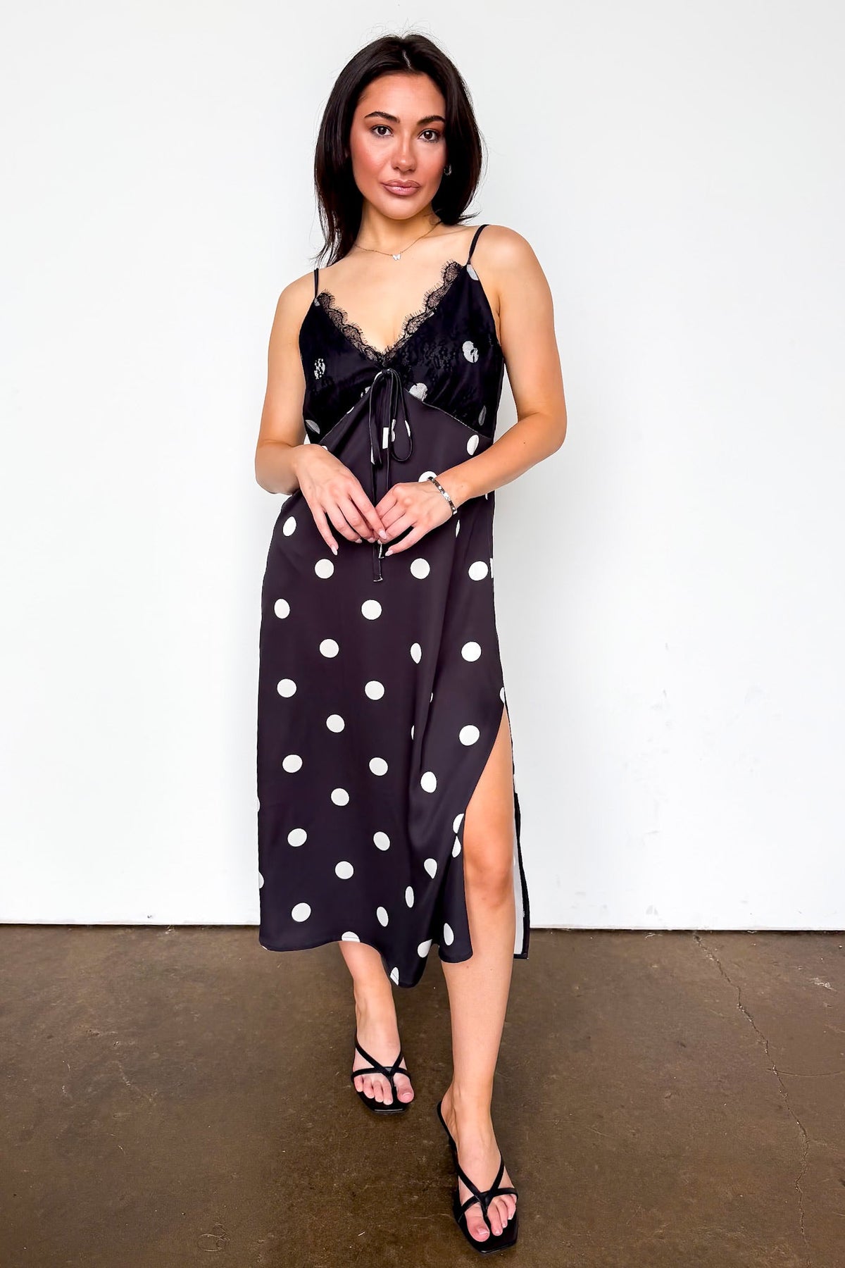 Noir Dots Lace Slip Dress