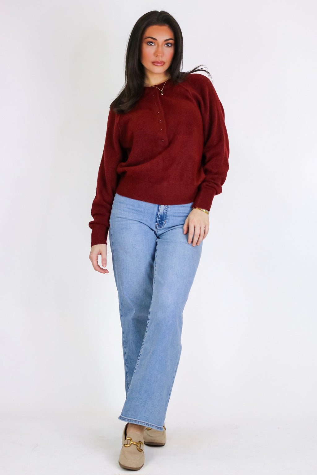 Sunday Morning Henley Button Sweater
