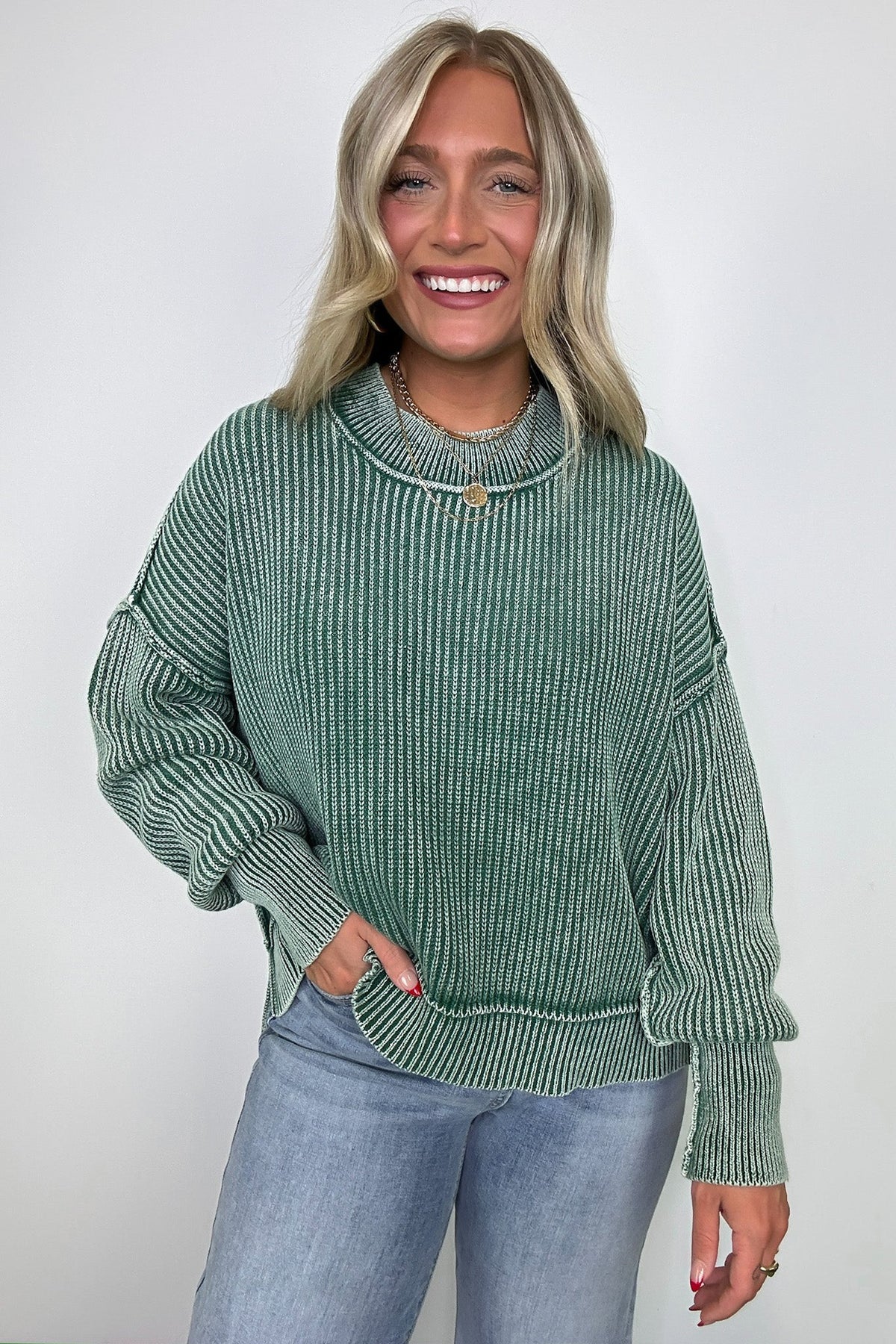 Tara Washed Side Slit Knit Sweater