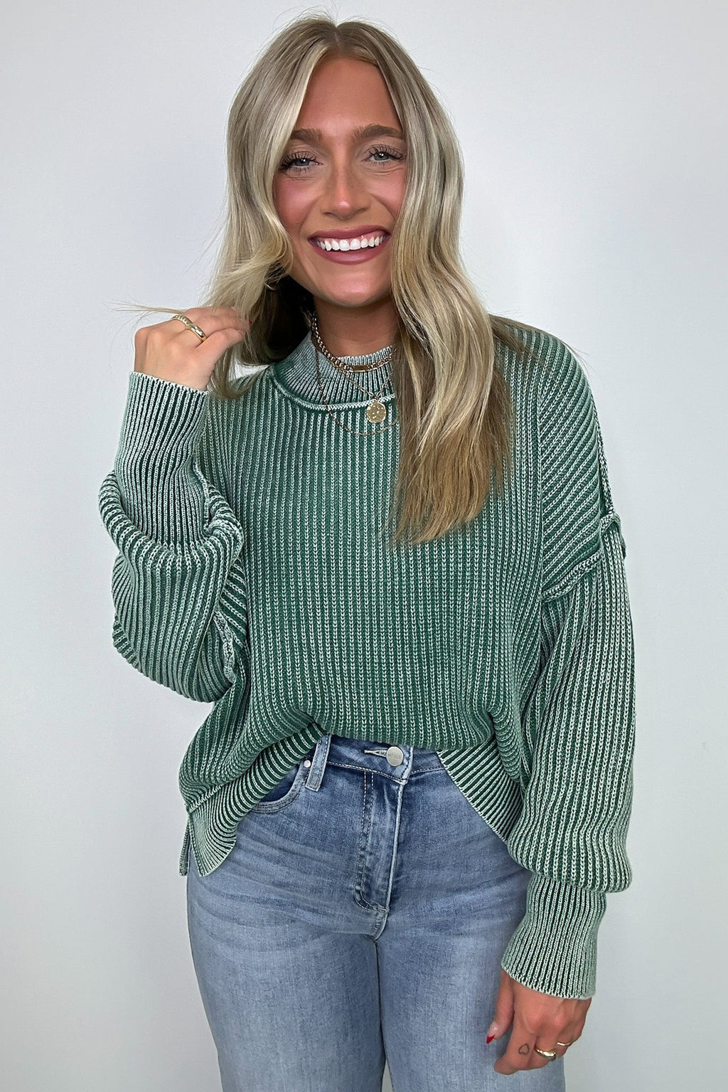 Tara Washed Side Slit Knit Sweater