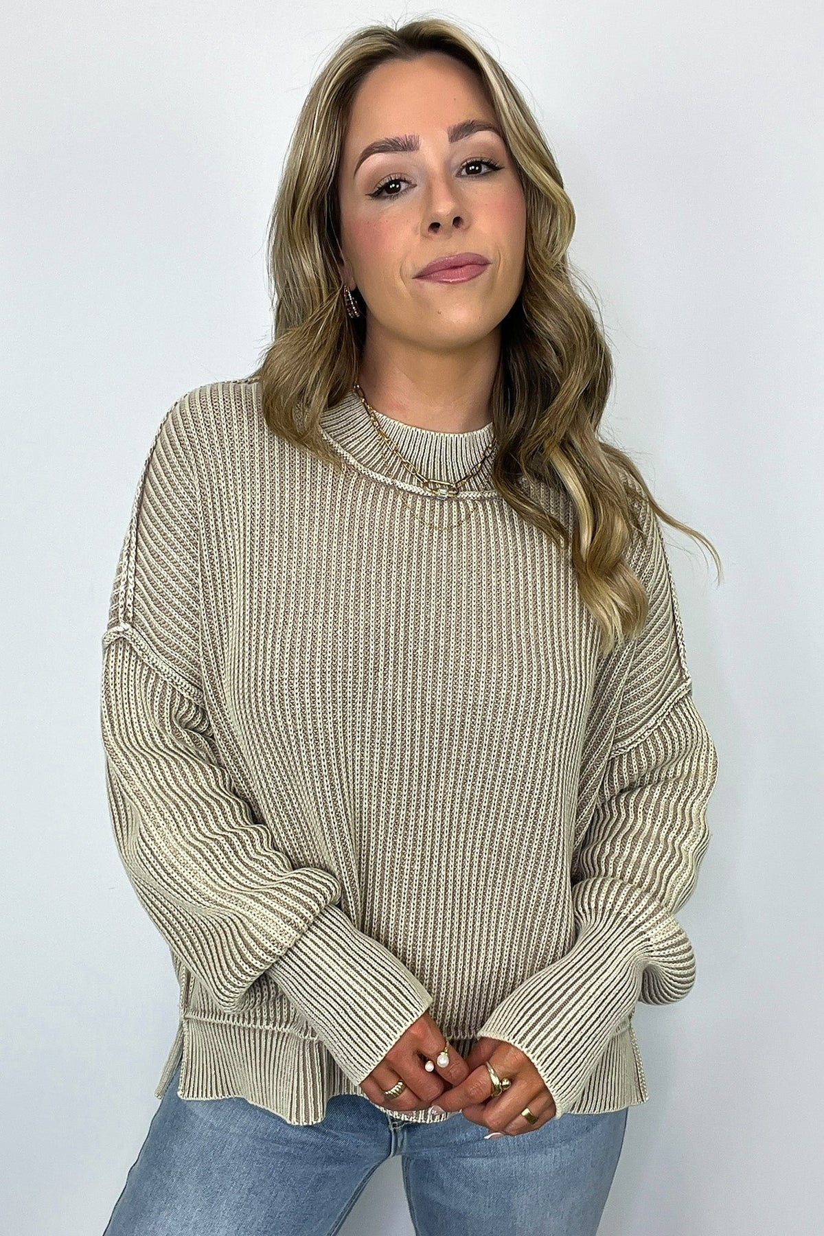 Tara Washed Side Slit Knit Sweater
