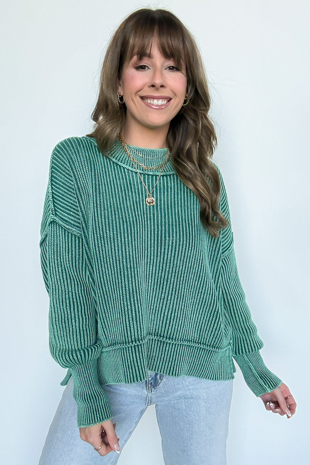 Tara Washed Side Slit Knit Sweater