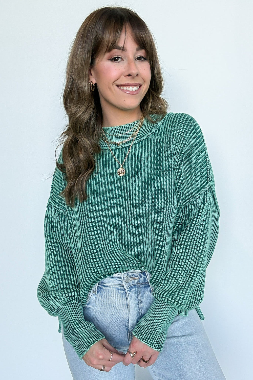 Tara Washed Side Slit Knit Sweater