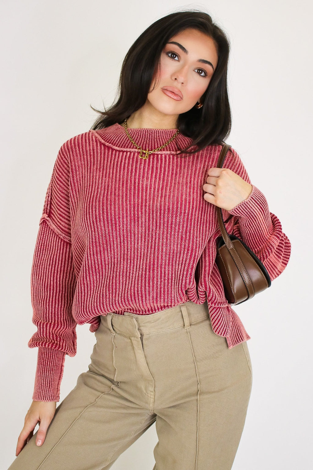 Tara Washed Side Slit Knit Sweater
