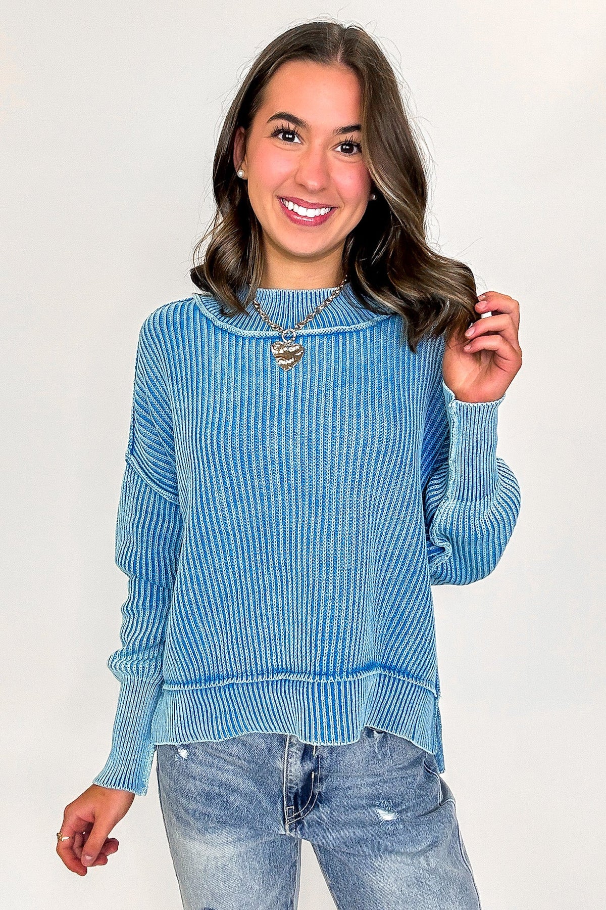 Tara Washed Side Slit Knit Sweater