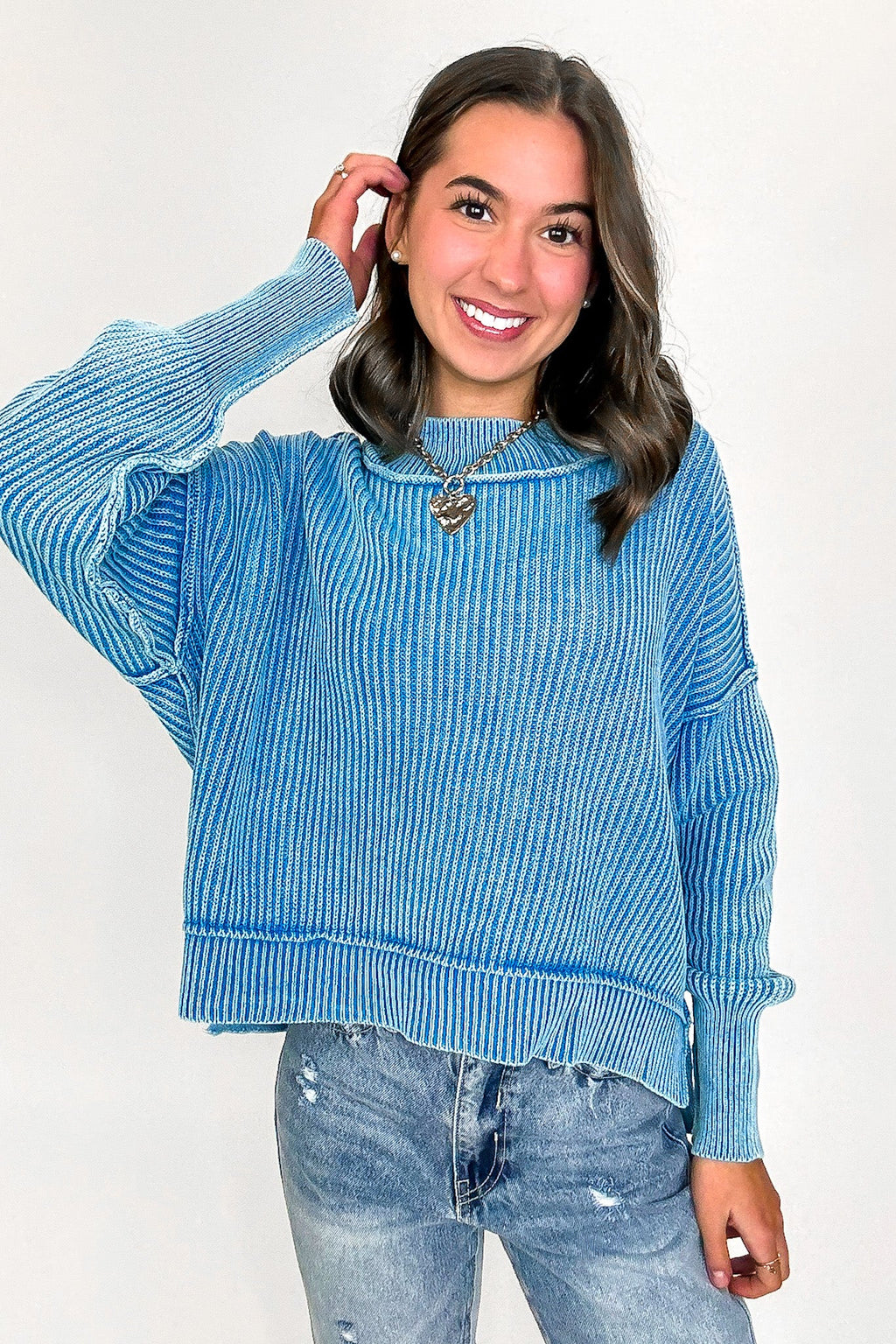 Tara Washed Side Slit Knit Sweater