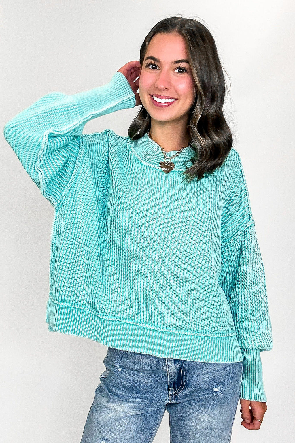 Tara Washed Side Slit Knit Sweater