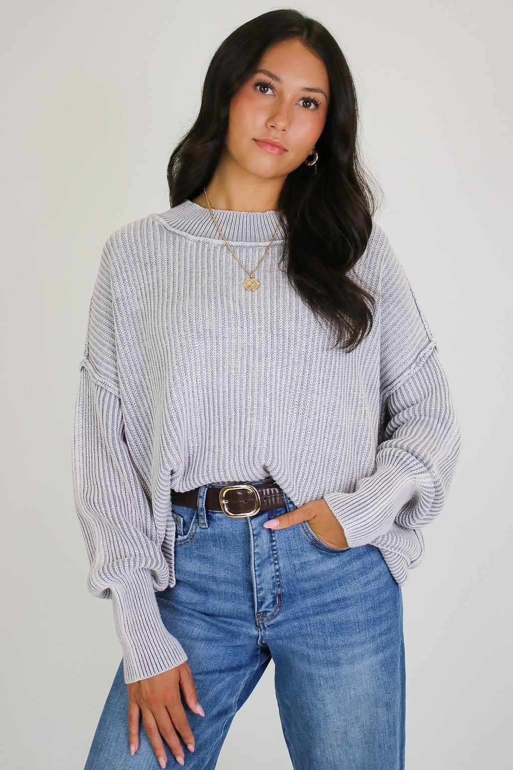 Tara Washed Side Slit Knit Sweater
