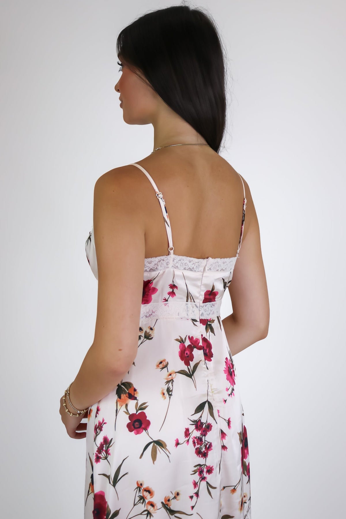 The Bloom Theory Satin Floral Midi Dress