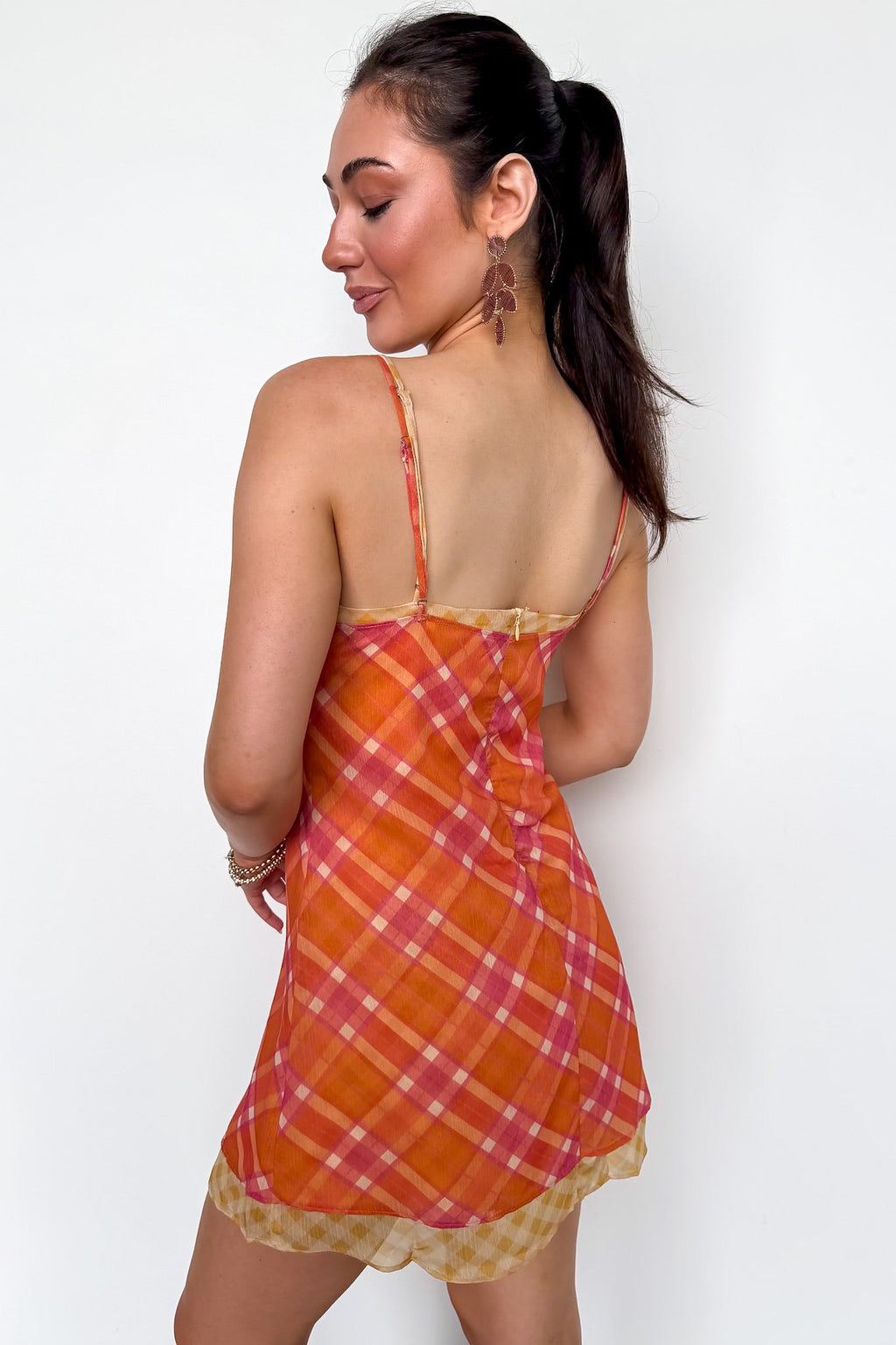 The Check Edit Plaid Chiffon Mini Dress