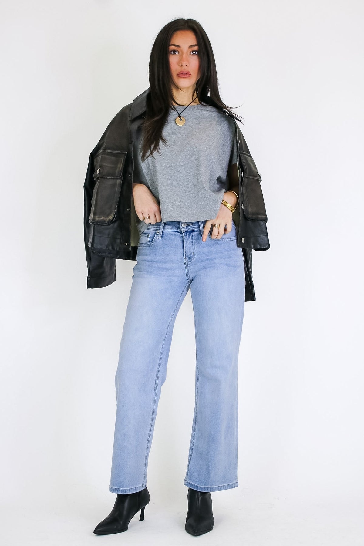 The Open Hour Wide Leg Ankle Jeans