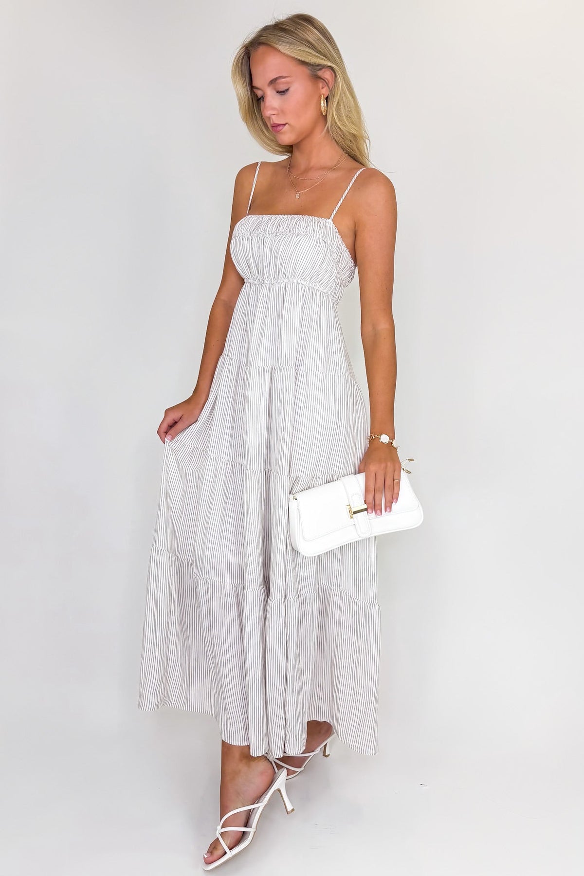 The Tiered Lines Shirred Maxi Dress