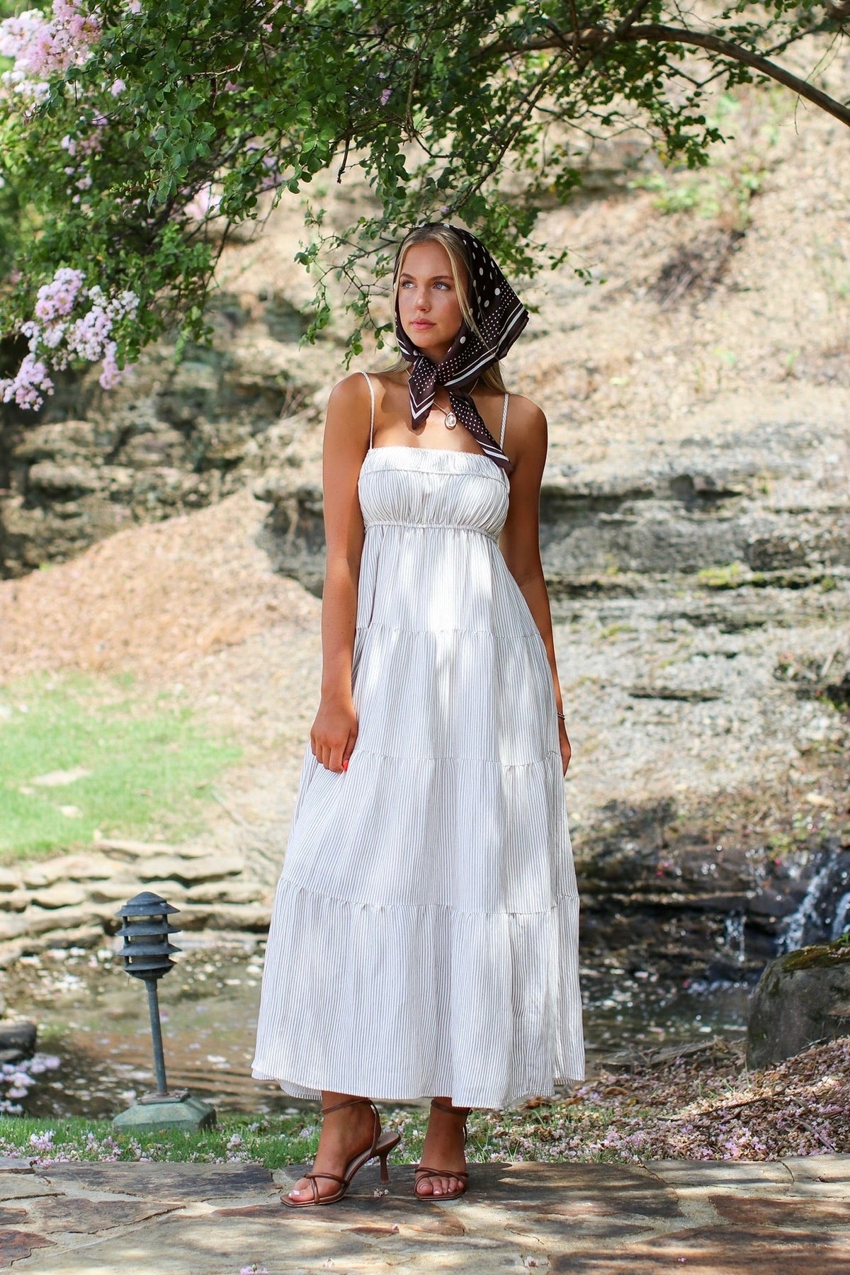 The Tiered Lines Shirred Maxi Dress