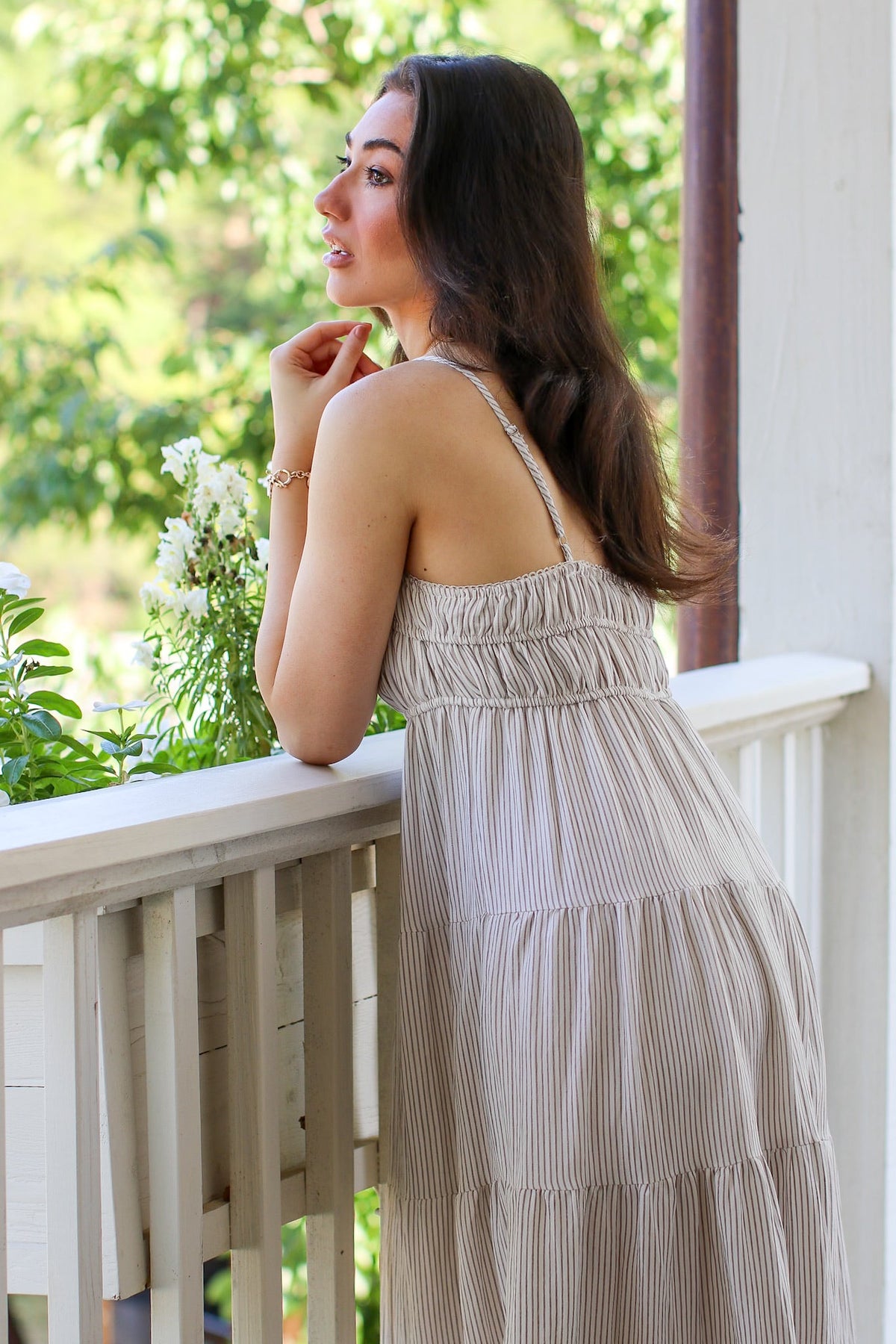 The Tiered Lines Shirred Maxi Dress